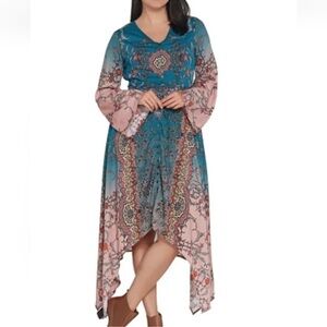 TOLANI COLLECTION Clara dress women’s small asymmetric hem Indian inspired print